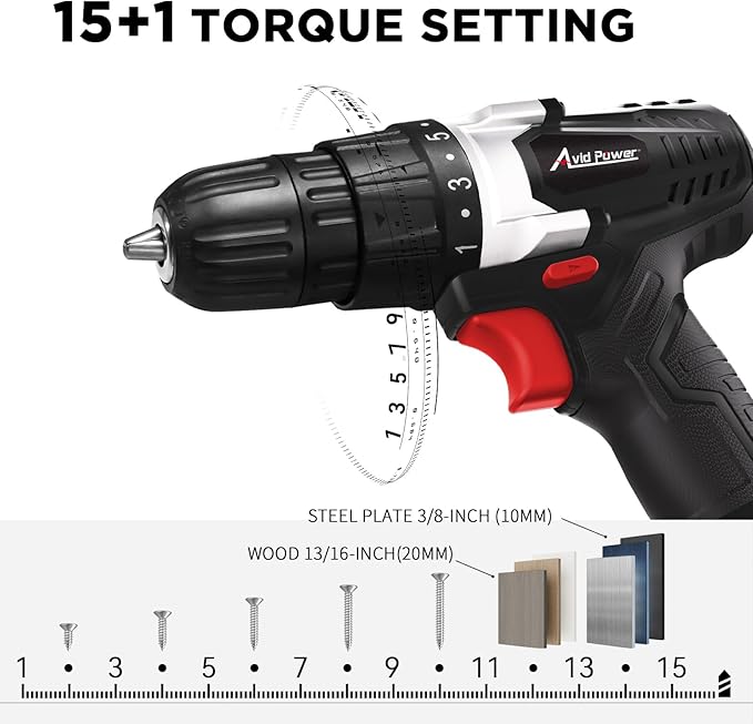 AVID POWER 20V Cordless Drill Set for Home DIY & Beginner Projects - Lightweight Power Drill with Battery Charger & 22 Bits, Variable Speed, 3/8" Keyless Chuck, Ideal for Furniture Assembly (Black)