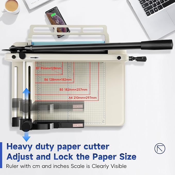 12 Inch Guillotine Paper Cutter Heavy Duty,Paper Cutter Heavy Duty for A4 Paper, 400 Sheet Capacity,White Paper Cutter Heavy Duty for Office Home School