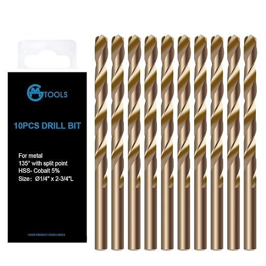 GMTOOLS 1/4 inch Cobalt Drill Bits, M35 HSS, 135 Degree Tip, Jobber Length Twist Drill Bit Set for Hard Metal, Stainless Steel, Cast Iron, Wood and Plastic, with Storage Case, Pack of 10
