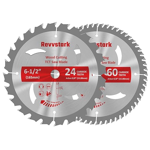 Circular Saw Blade 6-1/2" 24T&60T, Carbide Tipped Teeth, TCT Saw Blades for Cutting Various Wood, Plastic and Composite Materials, 5/8" Arbor, Fit Dewalt Craftsman Ryobi Milwaukee