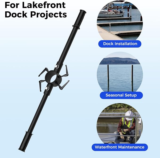 Dock Post Auger Wrench, 2 Inch Marine Pipe Tool with Hand-Tightening Handle Screw, Installation and Removal Wrench for Boat Dock Pipes and Augers