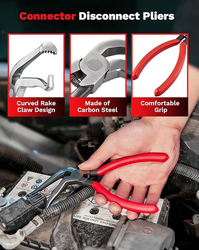 Saker Electrical Disconnect Pliers Electrical Connector Removal Tool – 5PCS Automotive Hose Clamp Tool Set for DIY Car Owners, Safe Electrical Connector Removal, Tight Engine Bay Repair & Maintenance