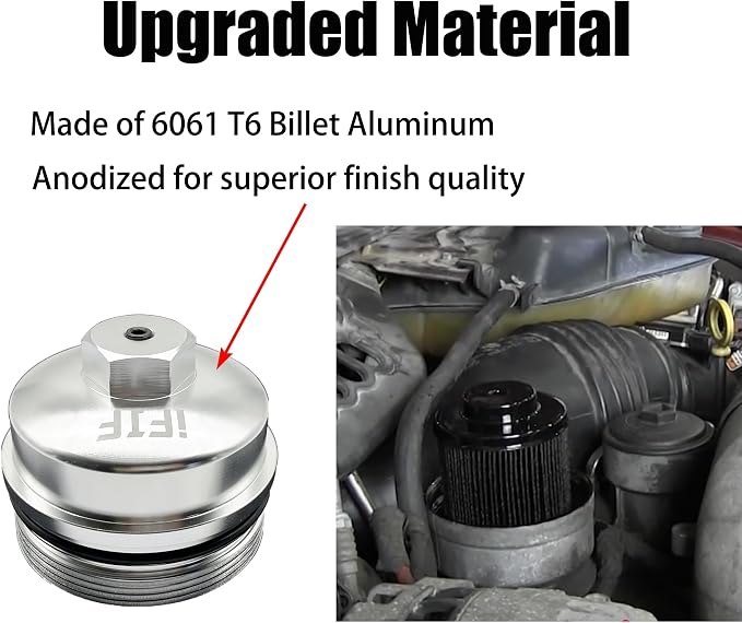 iFJF EC781 Oil Filter Cap Aluminum Silver Replacement for Ford 6.0L 6.4L | for F250-F550 6.4L, Seamless Seamless-System Integration, 3K-5K Mile Routine Maintenance Ready, Fast Back-on-the-Road Setup