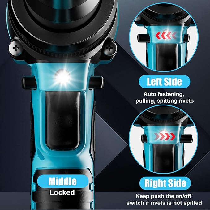 Cerycose Rivet Gun Compatible with Makita 18V Battery,Cordless Riveters Tool,Brushless Rivet with 3 Size(1/8", 5/32", 3/16") Aluminum Rivets & LED Light for Construction,Metalworking