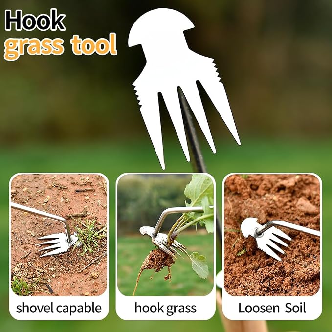 Hand Weeder Tool, Stainless Steel 2 Pcs Weeder Tool for Garden and Farm,Weeding Tool for Gardening,Garden Weeder, Weed Pulling Tool, Weed Puller Tool(Wooden Handle)…