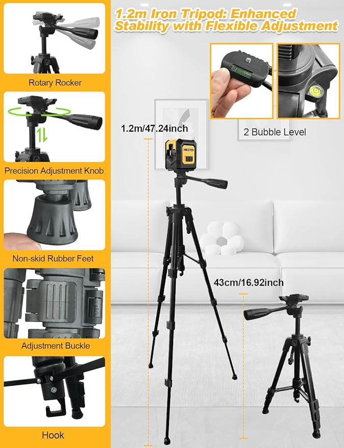 Nikotek Laser Level with Tripod, Self-Leveling Green Beam Horizontal and Vertical Cross-Line Laser for Home Decoration Carrying Pouch, Battery Included