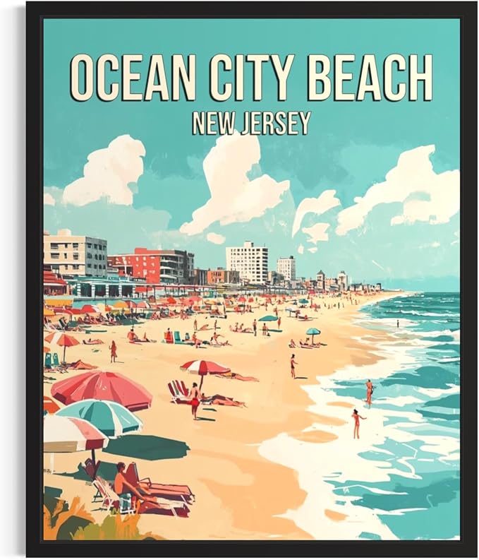 Ocean City Beach New Jersey Unframed Wall Art Print Poster, US Vintage Retro Beach Scenery Posters Prints for Restroom Home Picture Painting Artwork Gallery 219 (Ocean City Beach New Jersey, 24"L x 18"W, Unframed)