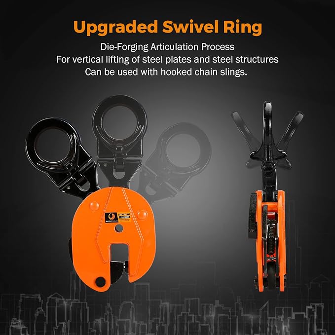 BEAMNOVA 2 Tons Vertical Plate Lifting Clamp, Rotating Ring