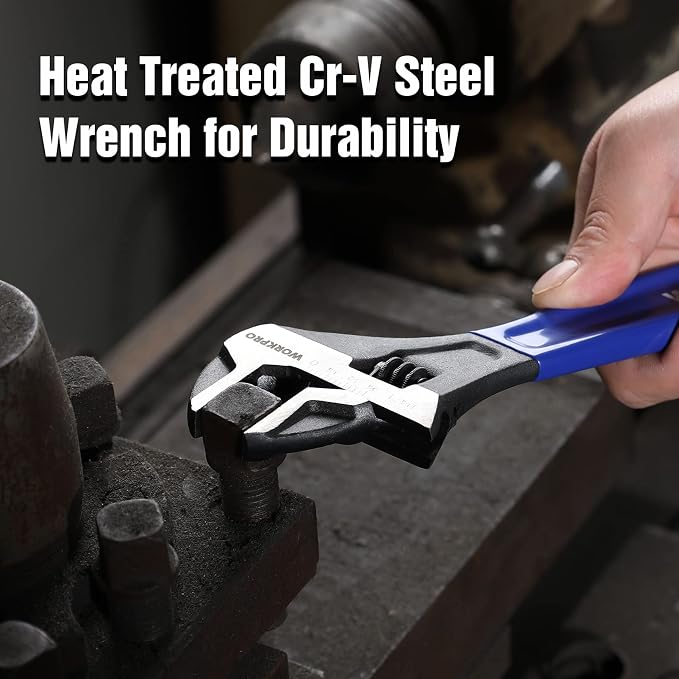 WORKPRO 10-Inch Adjustable Wrench, Cr-V Steel Wide Jaw Black Oxide Wrench | Metric & SAE Scales,Ideal for Home Repairs, Garage, Workshop and DIY Applications