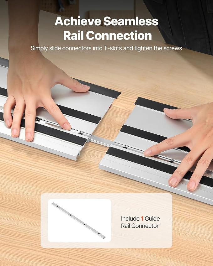 VEVOR Track Saw Guide Rail, 55-Inch Cutting Range, Kit Includes 2 x 27.5 in Aluminum Extruded Guide Rails and 1 Connector, Compatible with Makita, Festool & WEN Track Saws, for Woodworking Projects