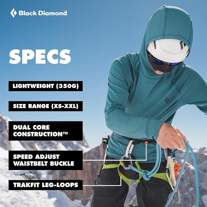 BLACK DIAMOND Men's Momentum Rock Climbing Harness, Adjustable Loops | trakFIT leg loops, pre-threaded buckle, gear loops organize quickdraws, cams, belay tools, and essentials