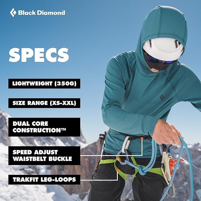 BLACK DIAMOND Men's Momentum Rock Climbing Harness, Adjustable Loops | trakFIT leg loops, pre-threaded buckle, gear loops organize quickdraws, cams, belay tools, and essentials
