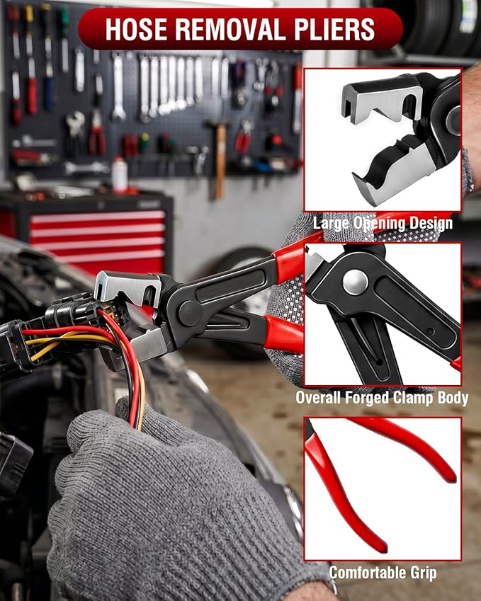 10-Piece Electrical Disconnect Pliers Kit for Cars, Automotive Electrical Plug Connector Disconnect Tool and Connector Separator and Hose Clamp Pliers, Includes Terminal Pin Removal Tool