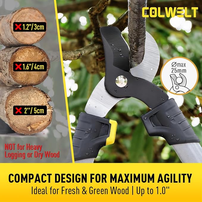 Colwelt Loppers Hedge Clippers Garden Shears 3Pcs, Compact Garden Loppers Shear Set with 17’’ Bypass Branch Cutters & Hedge Shears & Pruners, Tree Shrub Care Kit for Lopping with Soft Grip Handle