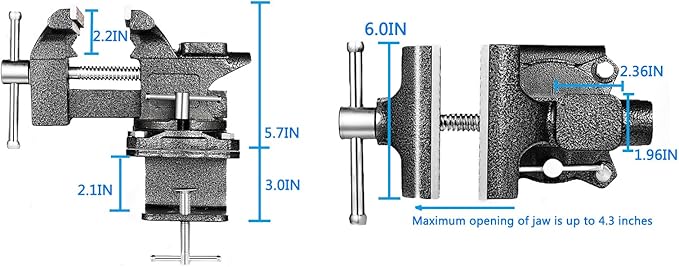 MYTEC 2-In-1 Bench Vise Heavy Duty for Workbench, 6.0" black, Upgraded Multi-Purpose Table Vice, Universal Rotate 270°Work Clamp-On Vise