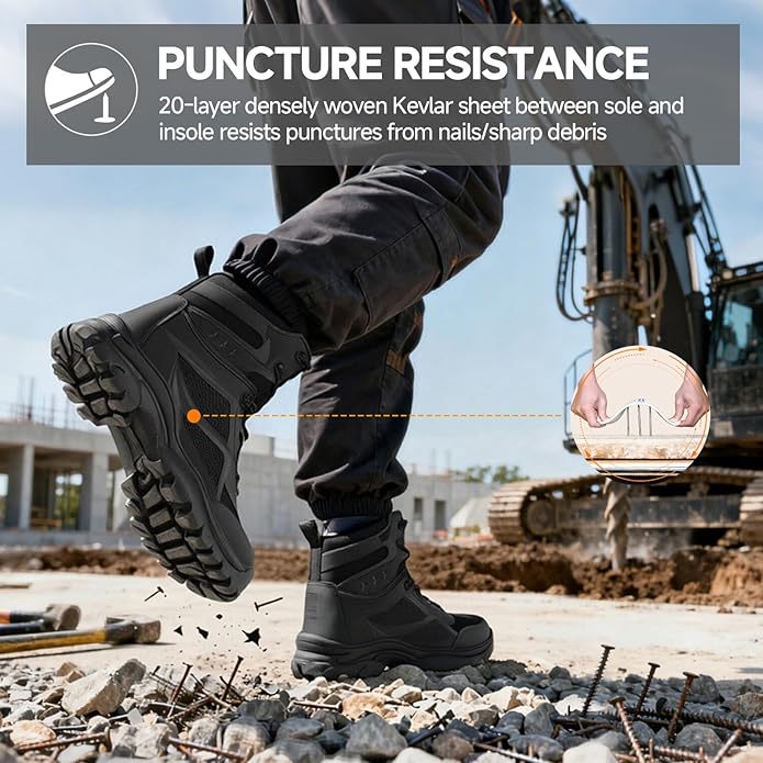 Steel Toe Boots for Men Work Boots for Men Breathable High Top Work Shoes Lightweight Indestructible Safety Shoes Industry Construction Safety Footwear