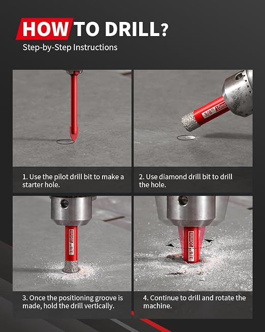 DAYDOOR Dry Diamond Drill Bits Set, 3/16" 1/4" 5/16" 3/8" 1/2" 5/8" Diamond Hole Saw Kit for Porcelain Tile Ceramic Glass Marble Granite, Tile Drill Bits with Cooling Wax, Round Shank (7-Piece)