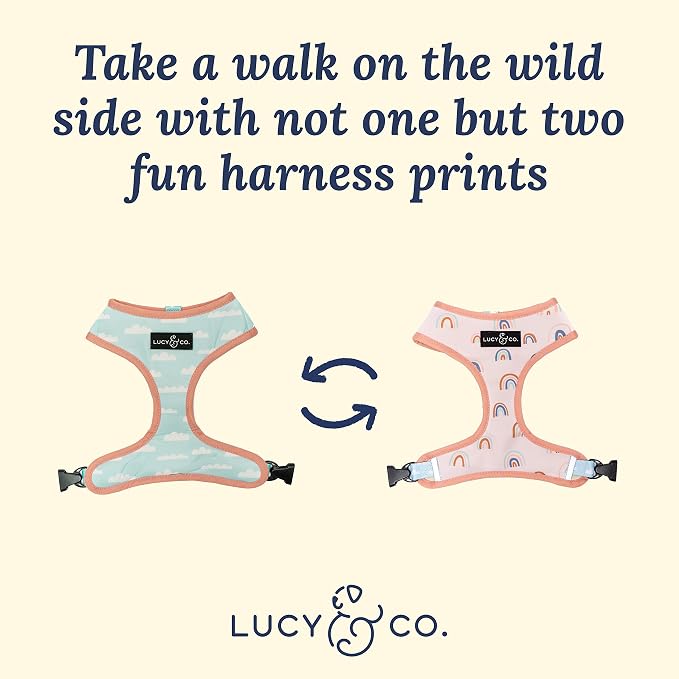 Lucy & Co. Reversible Dog Harness - Water-Repellent Neoprene, Dual-Print Design, Easy Swap Style, Adjustable Comfort Fit - in the Clouds Reversible Harness - X-Small