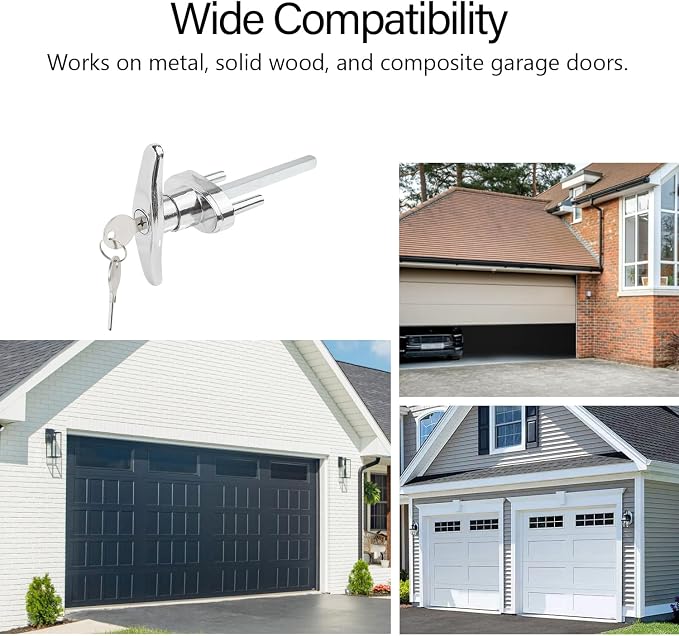 T-Handle Garage Door Lock with Cylinder - Includes 2 Keys & Black Spacers + Multi-Screw Kit, Fits 1-3/8" to 2" Thick Doors-2 Pack