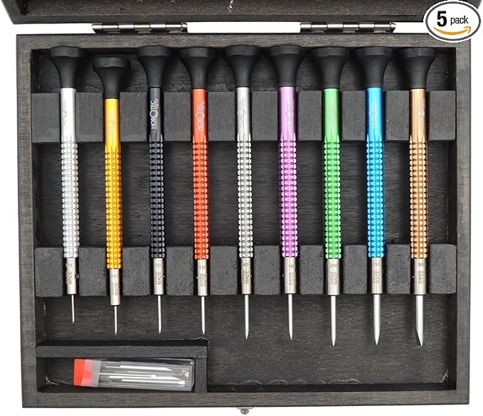 Horotec MSA01.020 (01.020-E) Set of Precision Watchmakers Screwdrivers in Aluminium and Stainless Steel Bits - Swiss Made, Red
