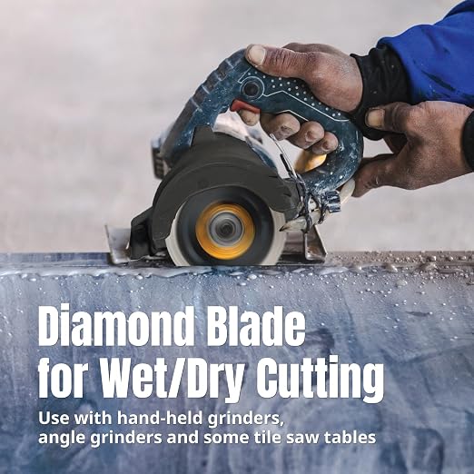 POWERTEC 4 Inch Diamond Saw Blades for Handheld Tile Saw & Angle Grinder 5 Pack, Super Thin Turbo Mesh Rim Blades for Cutting Porcelain, Granite & Ceramic Tile, 4" Diamond Blades
