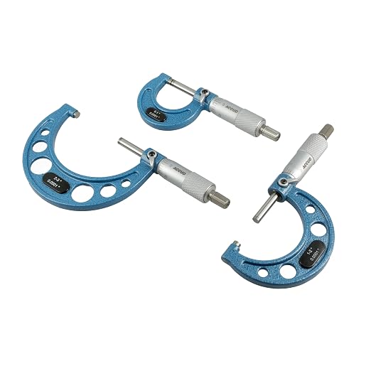 Outside Micrometer Set, 3 Pieces 0-1", 1-2", 2-3", 0.0001" Graduation, Ultra-Precision Machinist Tools, Carbide Tips, Vernier Scale, Ratchet Stop, Includes Case