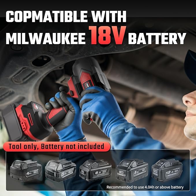 VERVEWAVE 1200N.m Impact Wrench for Milwaukee 18V Battery (no battery), 1/2” Cordless Impact Gun, 900Ft-lbs Electric Impact Driver with 3-Speed Control, 6 Pcs Impact Sockets Included, Tool Only