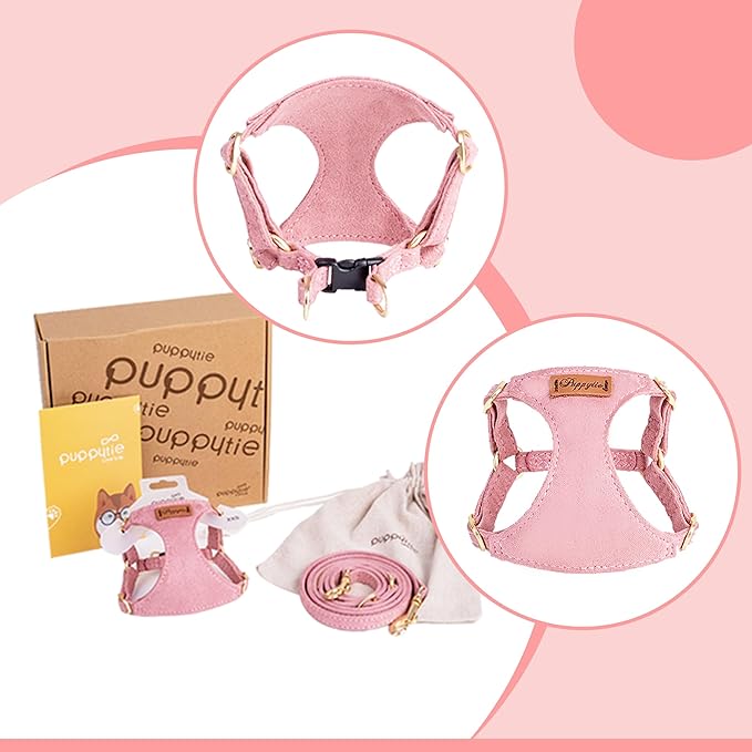 Puppytie XXS Puppy Harness and Leash Set, Pink, XXS (2.2–6 lbs) | Puppy Harness for Small Dogs, Teacup and Yorkie Harness, Soft Lightweight and Adjustable, XXS Dog Harness for Daily Walks