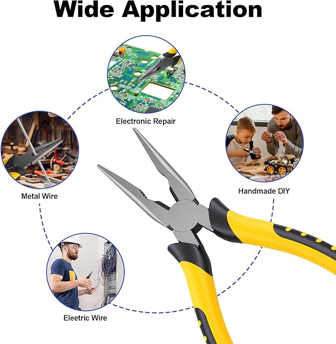 8-Inch Premium Needle-Nose Pliers, Wiojided High-Carbon Steel Precision Long Nose Pliers with Wire Cutter, Anti-Slip Soft Grip, Paper Clamp Design for Home, Jewelry, Crafts, Fishing, Narrow Spaces