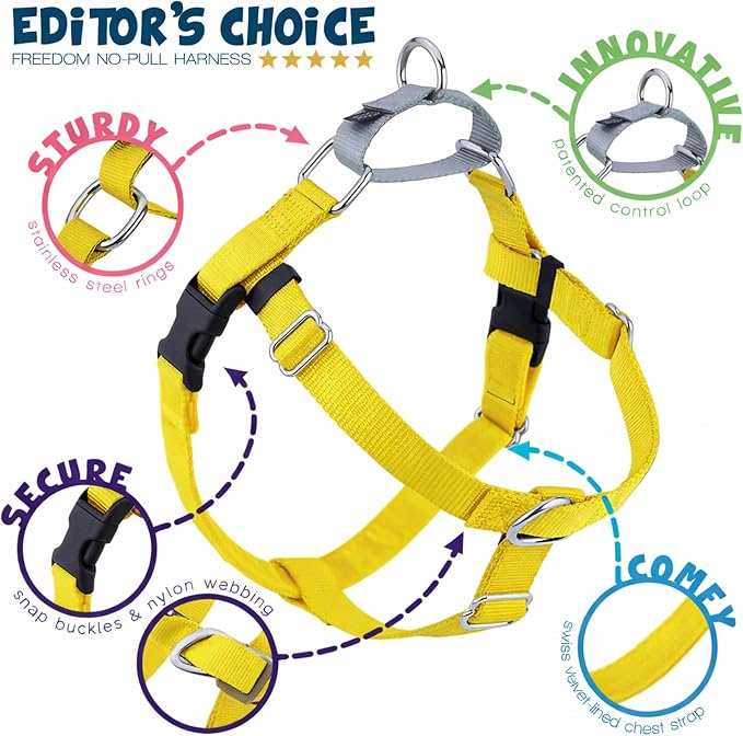 2 Hounds Design Freedom No Pull Dog Harness, 1 inch LG, Yellow | Discourages Pulling, Comfortable Control Adjustable Dog Harness for Large Sized Dogs, Made in USA (Leash Not Included)