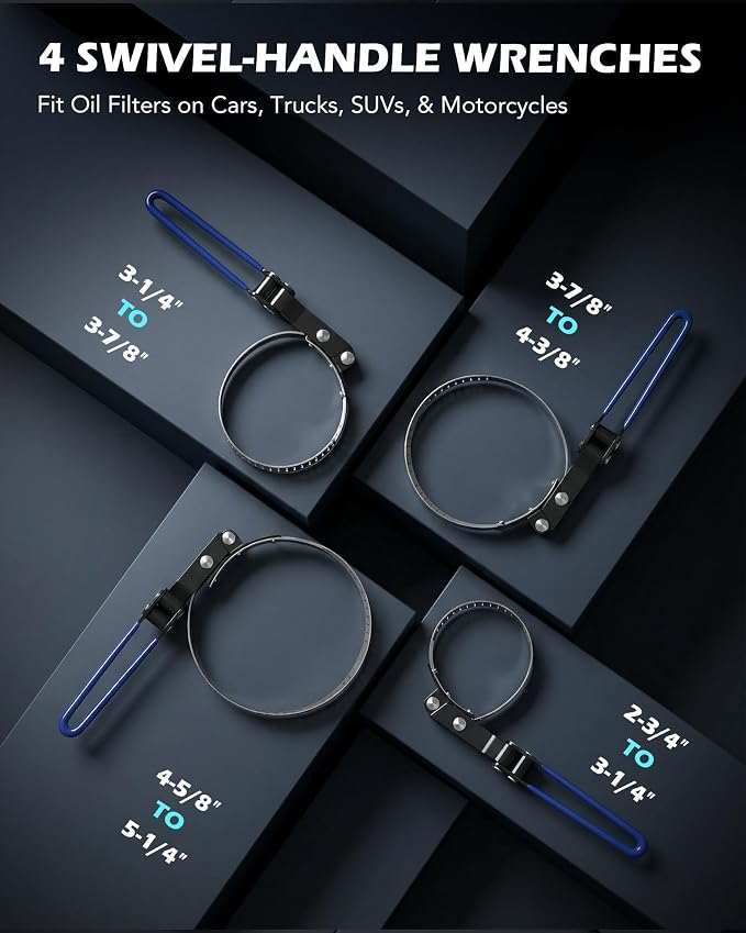 OMT 9pc Oil Filter Wrench Set, Universal 3-Jaw Removal Tool | Adjustable Oil Filter Wrenches 2-3/4" to 5-1/4", 9" & 12" Pliers, 1/2" to 3/8" Adapter