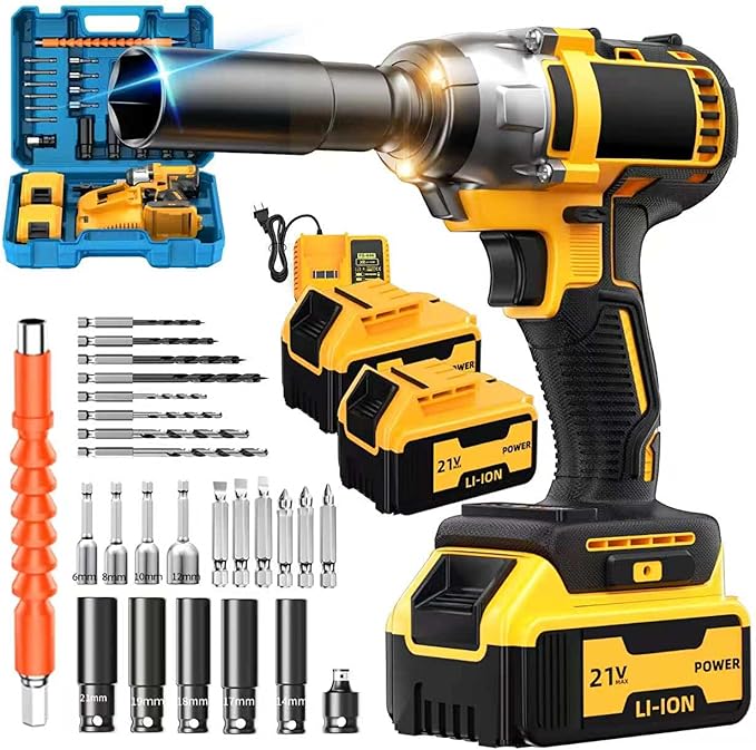 Cordless Impact Wrench: Brushless 1/2-inch, Power Impact Gun Kit, 2 x 4.0Ah Batteries, Fast Charger, 5 Sockets, Variable Speed Electric Impact Driver for Car/Home/Construction