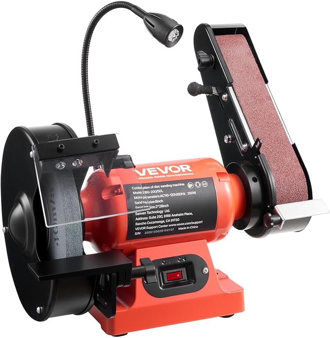 VEVOR 8" Bench Grinder & 2" x 28" Belt Sander Combo, 350W Professional Grinding Sanding Machine with LED Work Light & Protective Eye Shield for Metalworking, Woodworking, Knife Sharpening