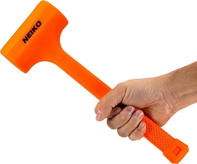 NEIKO 02843A Dead Blow Hammer, 1.5 Pounds, Neon Orange Deadblow Hammers, Mallet, Spark and Rebound Resistant, Unibody Molded, Soft Blow Rubber, Checkered Grip, Steel Shot and Core