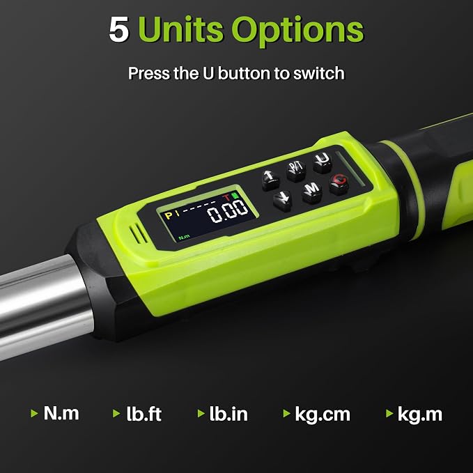 Digital Torque Wrench 1/2" Drive-2.2-147.5Ft.Lb for Car Motorcycle | Electronic Torque Wrench(3-200N.m),Vibration Buzzer LED Indicator,±2% Accuracy 5 Units for Bike Auto Truck Repair DIY