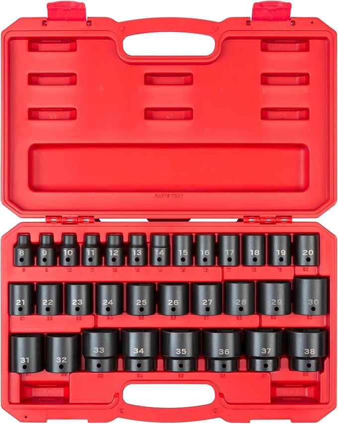 TEKTON 1/2 Inch Drive Impact Socket Set, 31-Piece | SID92327 | (8 - 38 mm), Shallow, 6-Point, Case