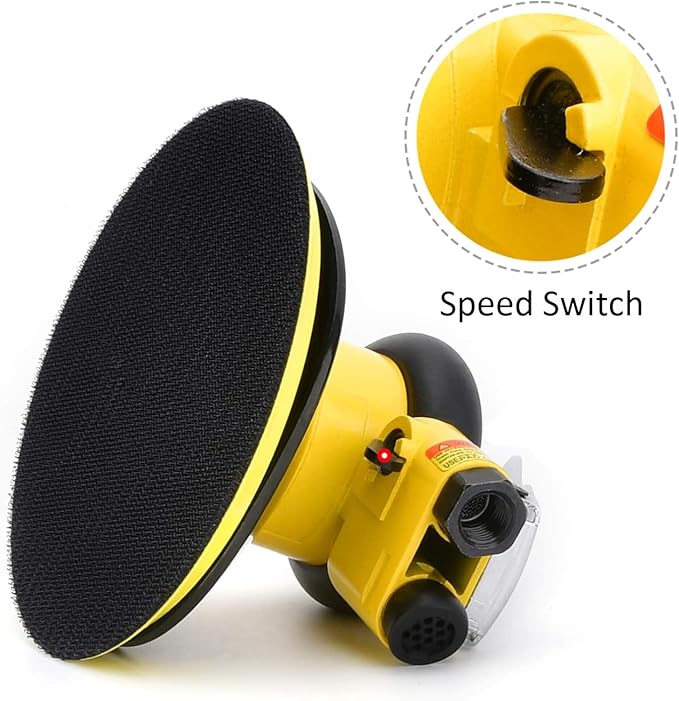 Professional Air Random Orbital Palm Sander, Dual Action Pneumatic Sander, Low Vibration, Heavy Duty … (6-inch Yellow)