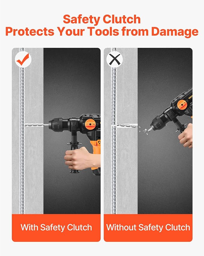 VEVOR 1-1/4 Inch SDS-Plus Rotary Hammer Drill, 13 Amp Corded Drills, Heavy Duty Chipping Hammers w/Vibration Control & Safety Clutch, Electric Demolition Hammers Variable Speed, Power Tool For Concret