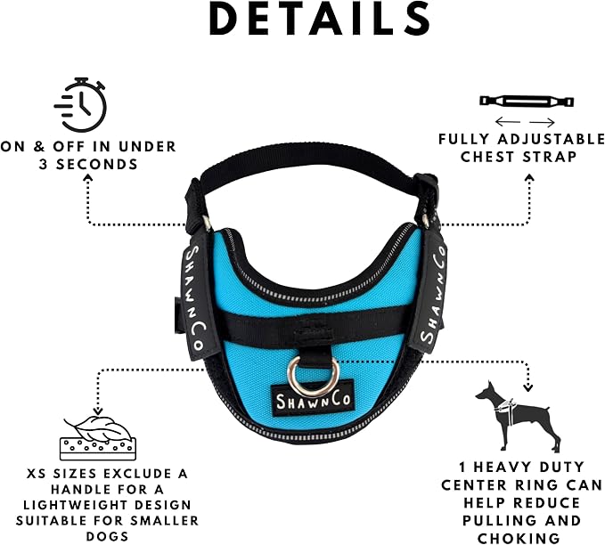 ShawnCo Essential Pro Dog Harness, No-Pull Pet Vest with Removable, Reflective Side Patches, Adjustable and Padded Harness for Small, Medium and Large Dogs (Orchid, XS)