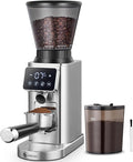 AMZCHEF Coffee Grinder, Coffee Bean Grinder for Home Use with Precise Grinding, LED Control Panel, Detachable Funnel Stand, Anti-static Design, 48 Grind Settings, Silver
