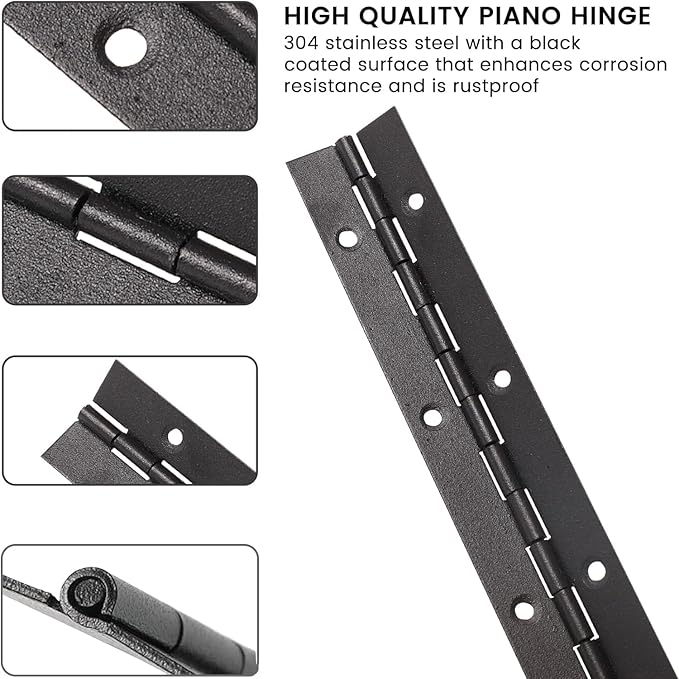 Continuous & Piano Hinges, Black Stainless Steel 304 Continuous Folding Hinges for Doors, Cabinets, Window,Includes Screws (4IN-2IN-4PACK)