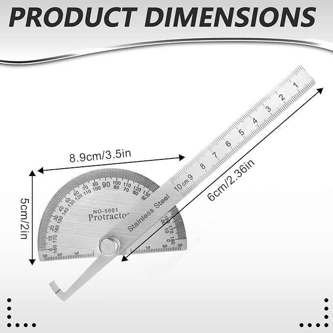 Stainless Steel Angle Protractor Miter Protractor Angle Finder 0-180 Degrees 10 Cm/6 Inch Woodworking Ruler Angle Ruler Angle Measurement Tool Metal Protractor Machinist Ruler for Measuring Map