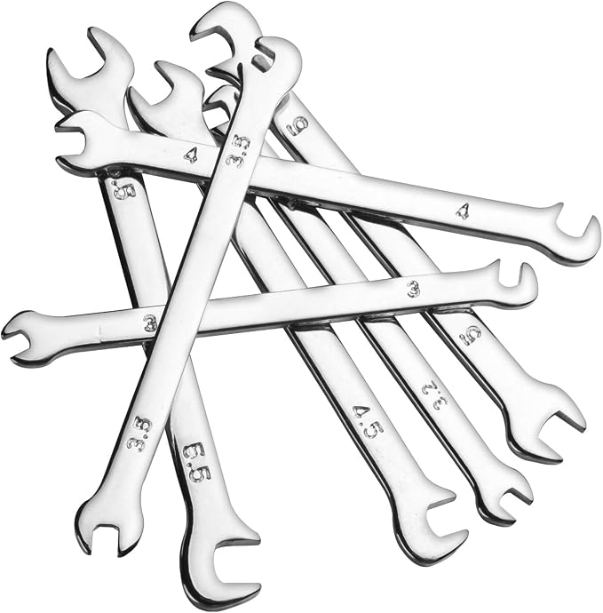 Larcele 7 Pcs Mini Double Open End Wrench 3mm-5.5mm MNBS-07 | Metric, CR-V, Small Spanner Set for Tight Spaces