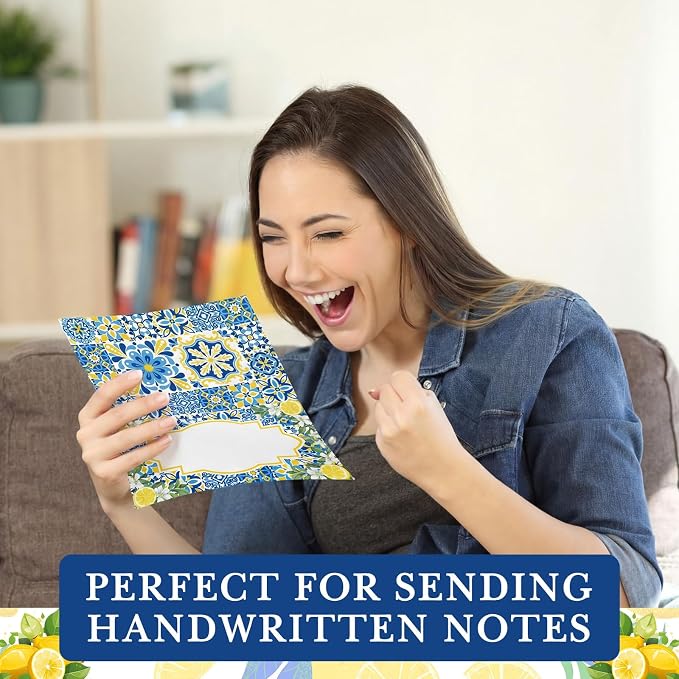 Maitys 200 Set Capri Lemon Blank Cards and Envelopes Bulk 4x6 Inch Beautiful Greeting Cards with Envelopes & Stickers 10 Amalfi Coast Lemon Notecards for Wedding Bridal Baby Showers Birthday