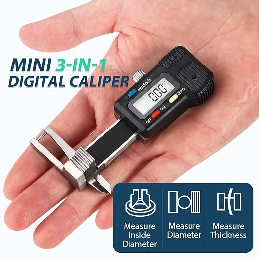 Mini Digital Caliper 3-in-1, 0-25mm Precision Measuring Tool | Large LCD Display, Zero Setting Function, Inch Metric Fraction Conversion, Extra Battery, Protective Case