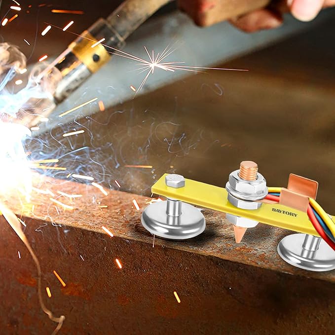 BAYTORY Upgrade Magnetic Welding Support Ground Clamp Tools, Double + Single Welding Magnet Head, Strong Magnetism Large Suction, Copper Tail Welder Stability Clamps