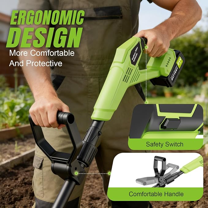 6000mAh Cordless Rototiller Tiller for Gardening,20v Battery Powered Electric Garden Tiller Cultivator,9" Width 7" Depth,Lightweight Small SoilTiller for Cultivating/Lawn/Garden Tool (Green)