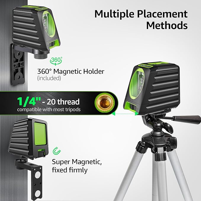 Laser Level Self Leveling, Huepar Box-1G 150Ft Green Cross Line Laser for Picture Hanging, Tile, Decoration & DIY Construction – 360° Magnetic Base & AA Battery, Outdoor Use Pulse Mode with Receiver