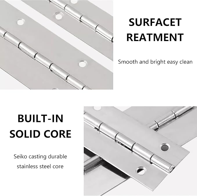 4pcs 12inch Stainless Steel Piano Hinge Heavy Duty with 48pcs Screws for Cabinets Boat Marine Door DIY Woodworking Storage Box Hatche Furniture Hardware
