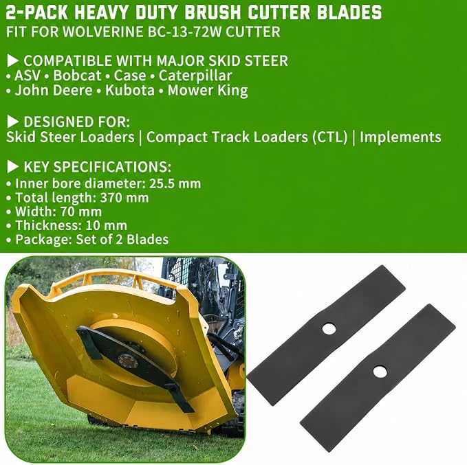 MOTOQUEEN Heavy Duty Brush Cutter Blades for Wolverine BC-13-72W Skid Steer Brush Hog, 10mm Spring Steel Replacement Blades, 2-Pack for Heavy Brush & Saplings